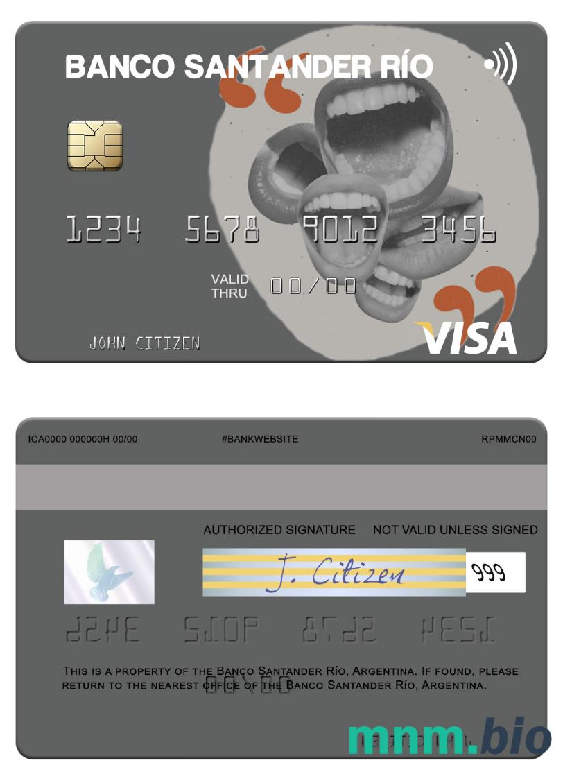 Argentina Banco Santander Río przykład karty visa w formacie PSD
